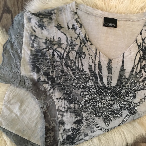 Daytrip Sheer Embellished Top with Lace - Picture 5 of 6